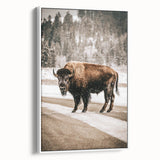 Farmhouse Wall Art – Majestic Bison in Winter Landscape for Rustic Homes