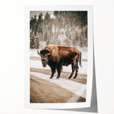Farmhouse Wall Art – Majestic Bison in Winter Landscape for Rustic Homes