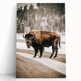 Farmhouse Wall Art – Majestic Bison in Winter Landscape for Rustic Homes