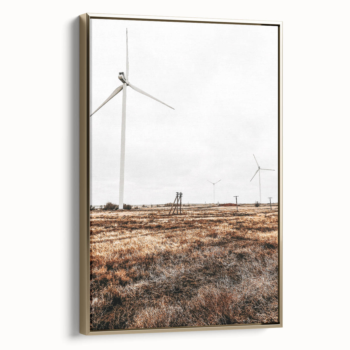 Farmhouse Wall Art – Wind Turbines in Open Field for Modern Rustic Decor