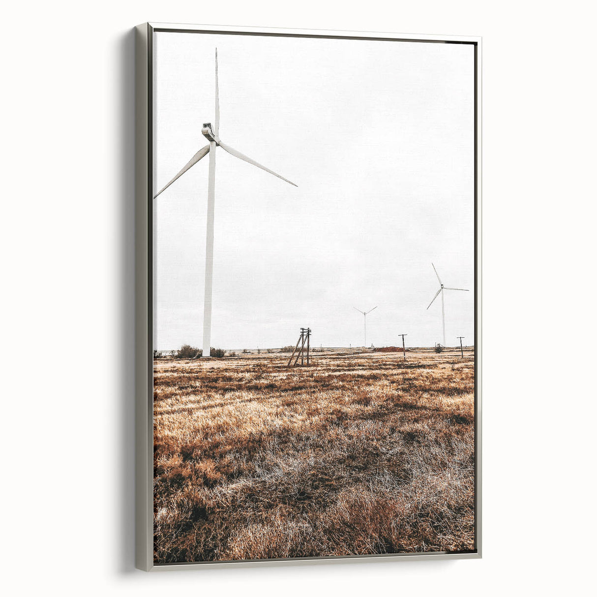 Farmhouse Wall Art – Wind Turbines in Open Field for Modern Rustic Decor