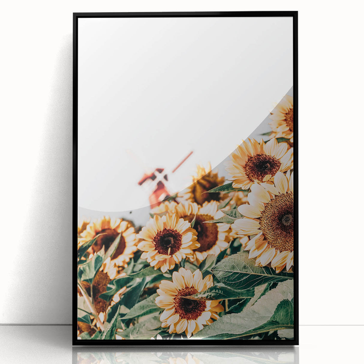 Farmhouse Wall Art – Bright Sunflowers with Rustic Windmill for Decor