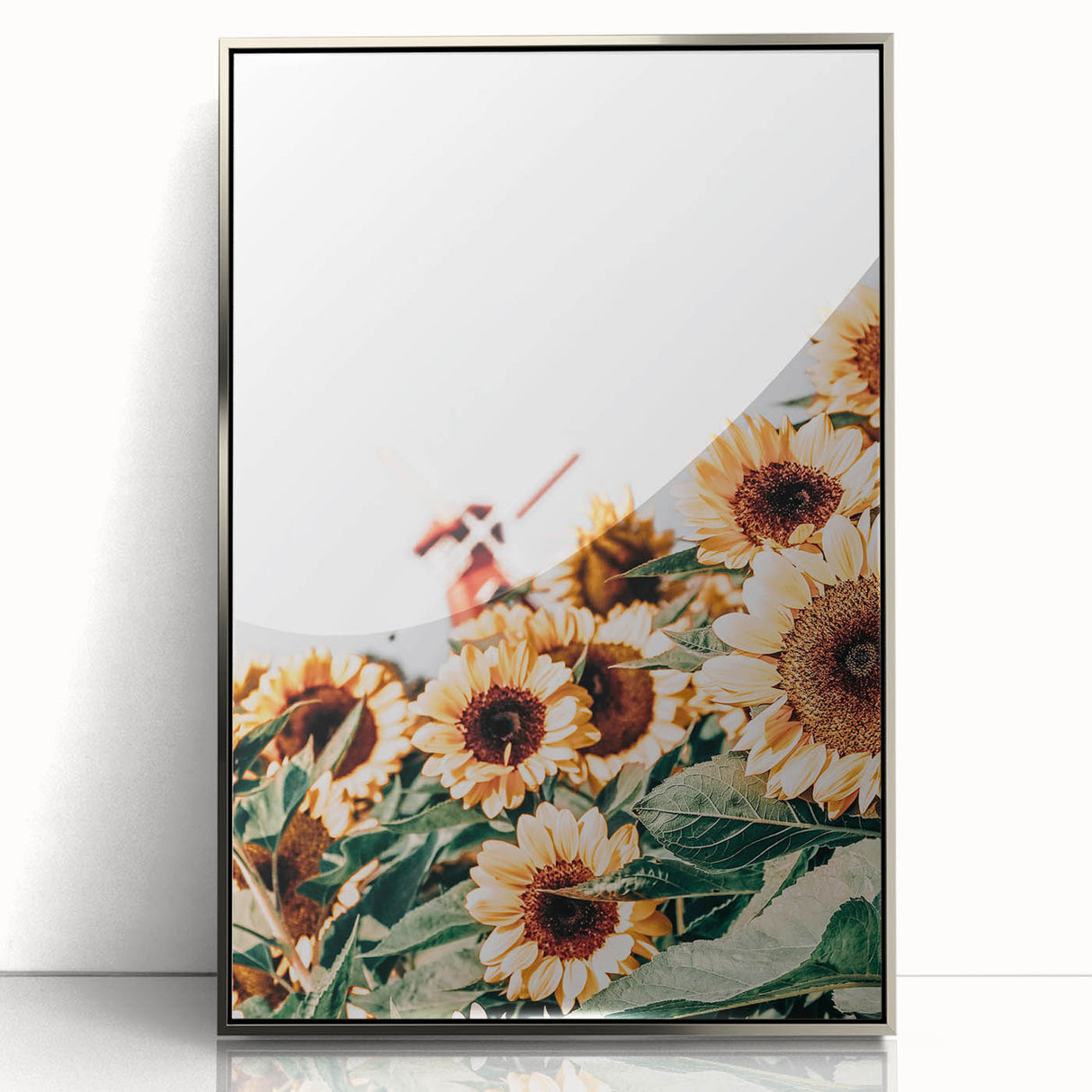 Farmhouse Wall Art – Bright Sunflowers with Rustic Windmill for Decor
