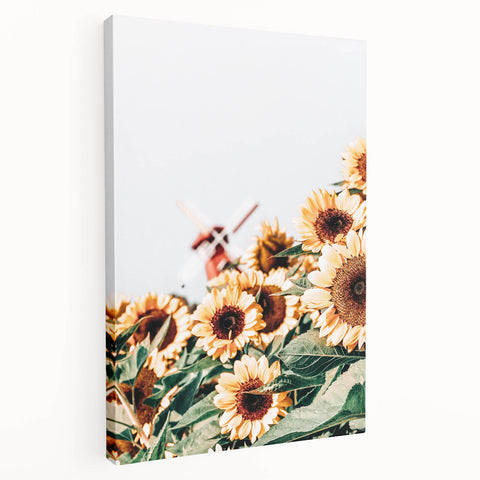 Farmhouse Wall Art – Bright Sunflowers with Rustic Windmill for Decor