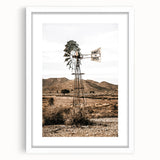 Farmhouse Wall Art – Rustic Windmill in Desert Landscape for Country Decor