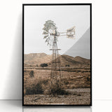 Farmhouse Wall Art – Rustic Windmill in Desert Landscape for Country Decor