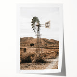 Farmhouse Wall Art – Rustic Windmill in Desert Landscape for Country Decor