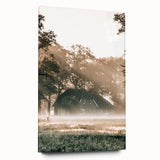 Farmhouse Wall Art – Serene Misty Countryside House for Rustic Decor