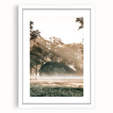 Farmhouse Wall Art – Serene Misty Countryside House for Rustic Decor
