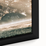 Farmhouse Wall Art – Serene Misty Countryside House for Rustic Decor