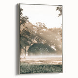 Farmhouse Wall Art – Serene Misty Countryside House for Rustic Decor