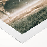 Farmhouse Wall Art – Serene Misty Countryside House for Rustic Decor