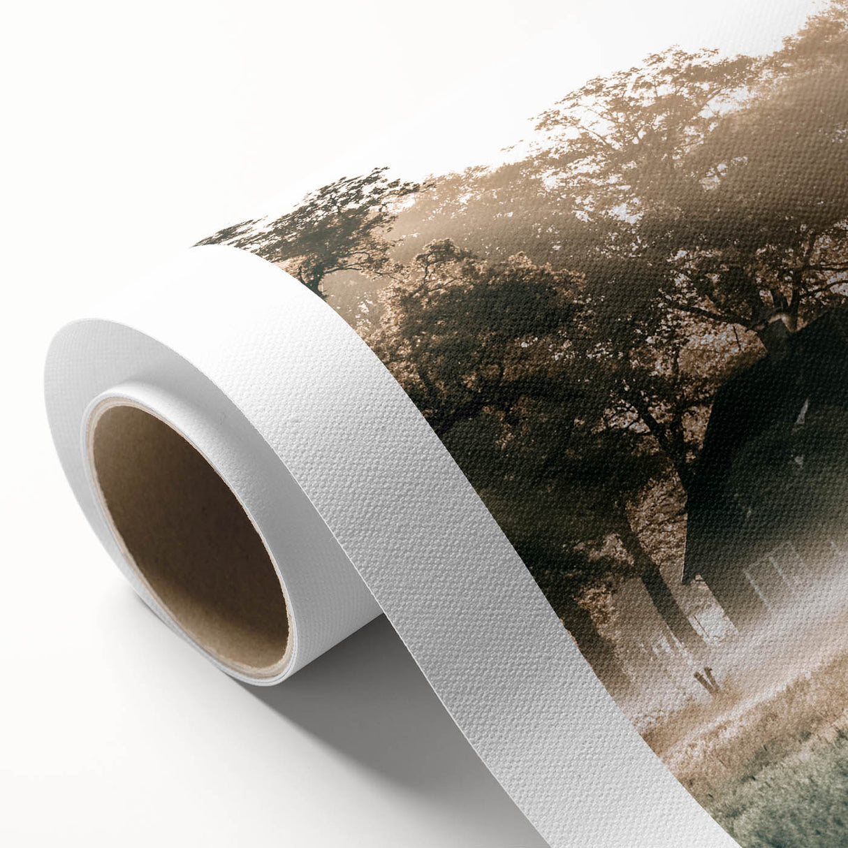 Farmhouse Wall Art – Serene Misty Countryside House for Rustic Decor