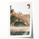 Farmhouse Wall Art – Serene Misty Countryside House for Rustic Decor