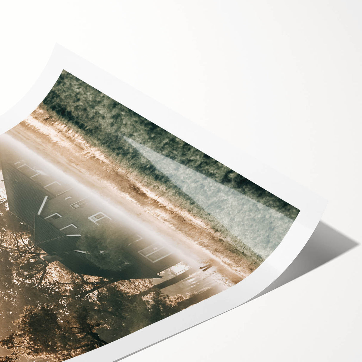 Farmhouse Wall Art – Serene Misty Countryside House for Rustic Decor