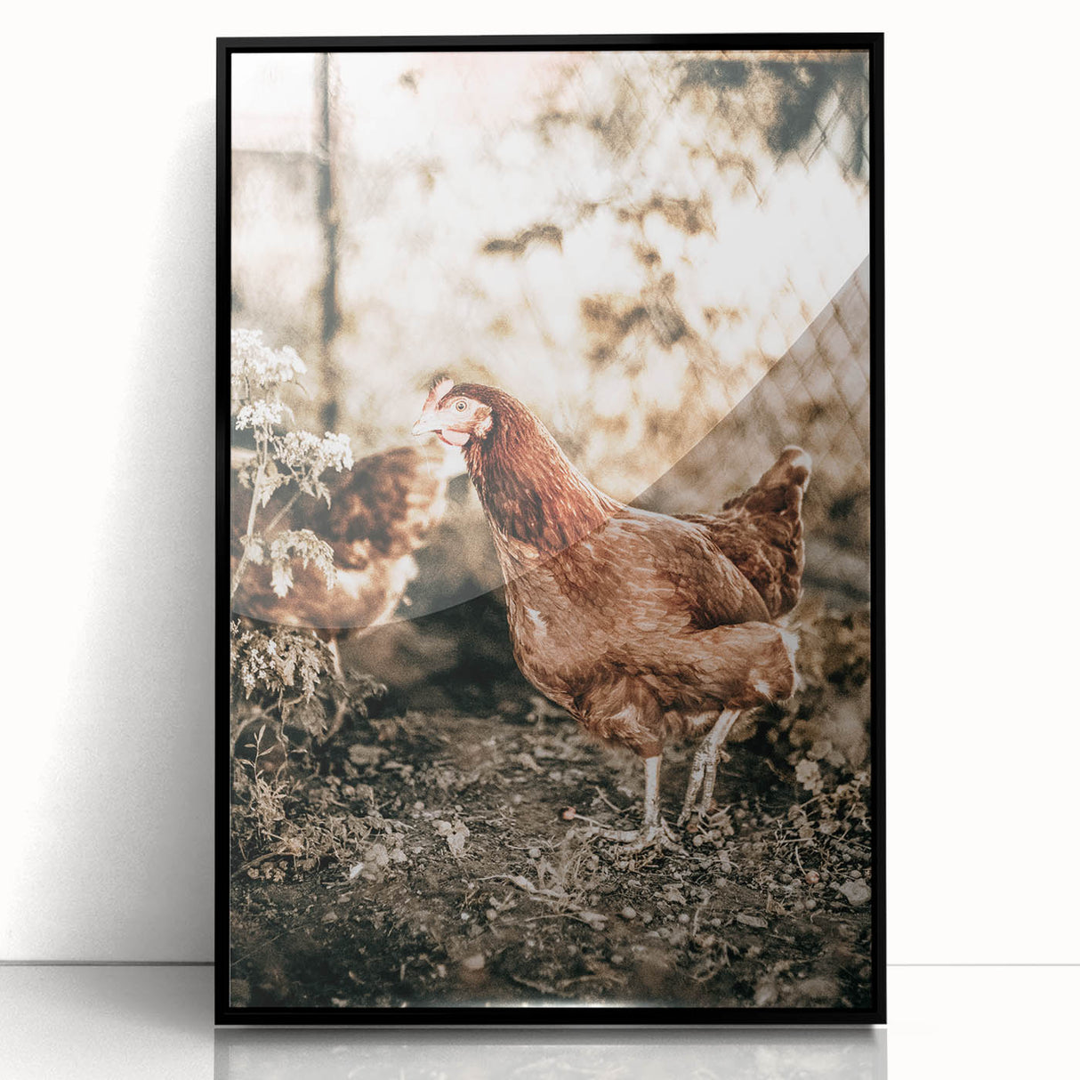 Farmhouse Wall Art – Rustic Chicken Scene for Country Style Decor