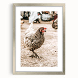 Farmhouse Wall Art – Rustic Chicken in Farmyard Scene for Country Decor