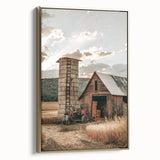 Farmhouse Wall Art – Rustic Barn and Silo Scene for Country Style Decor