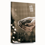 Farmhouse Wall Art – Hands Holding Soil for Rustic Country Decor