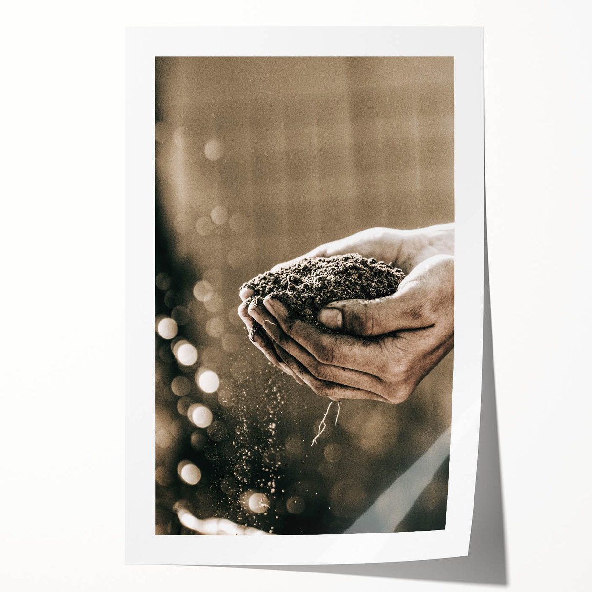 Farmhouse Wall Art – Hands Holding Soil for Rustic Country Decor