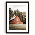 Farmhouse Wall Art: Red Barn in the Woods, Rustic Country Style Decor