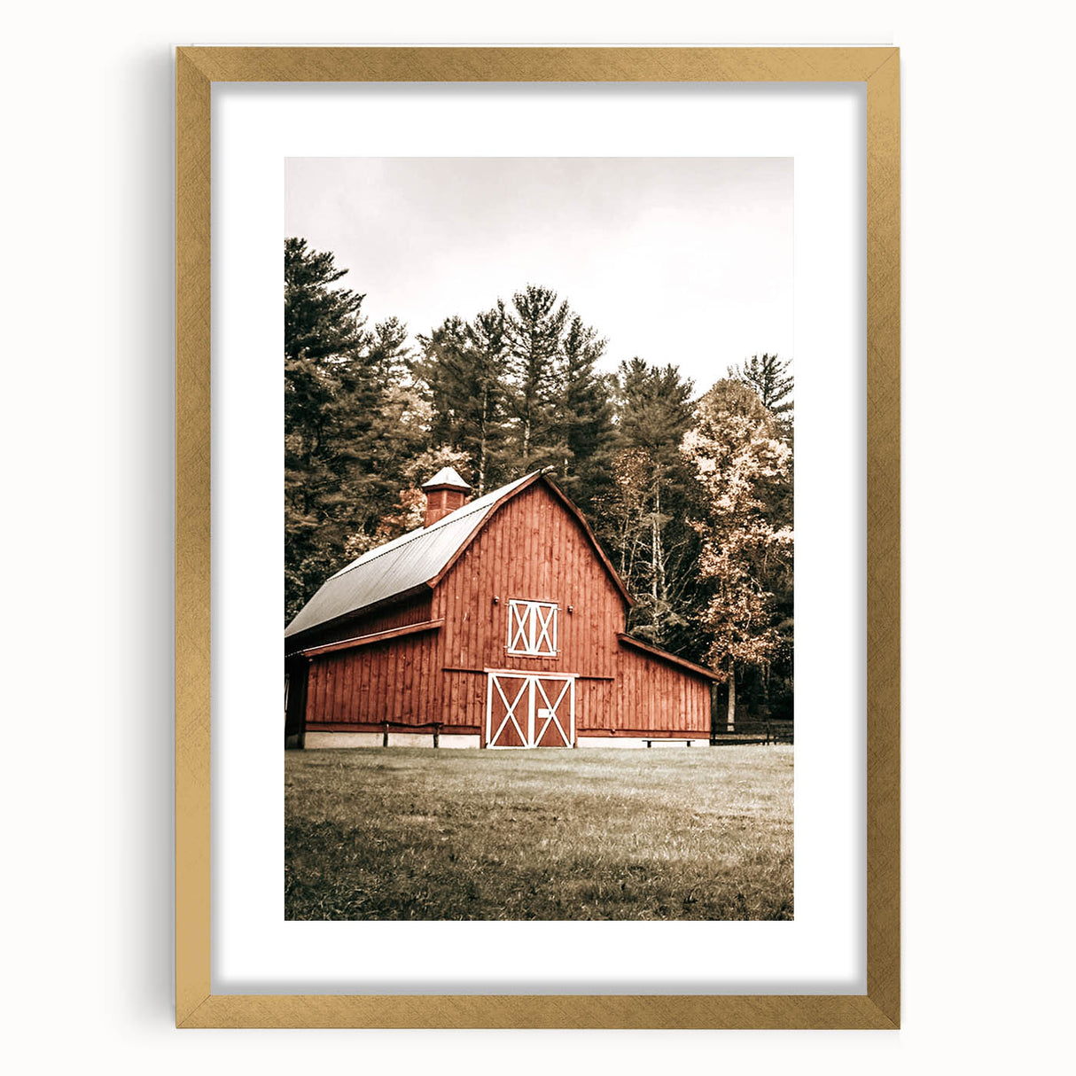 Farmhouse Wall Art: Red Barn in the Woods, Rustic Country Style Decor