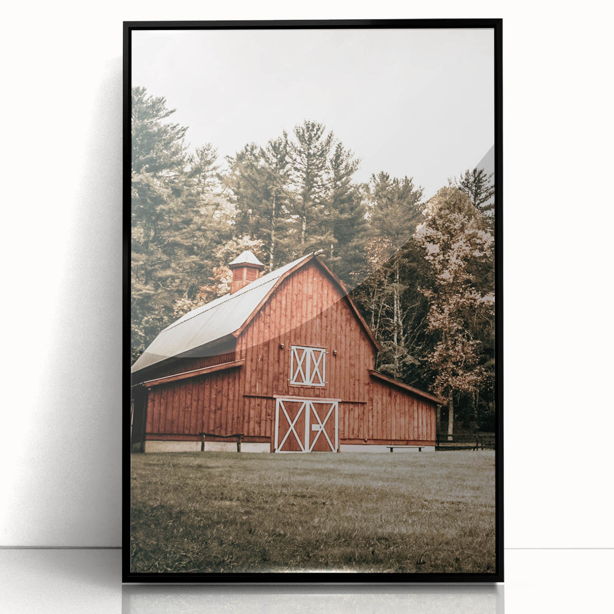 Farmhouse Wall Art: Red Barn in the Woods, Rustic Country Style Decor