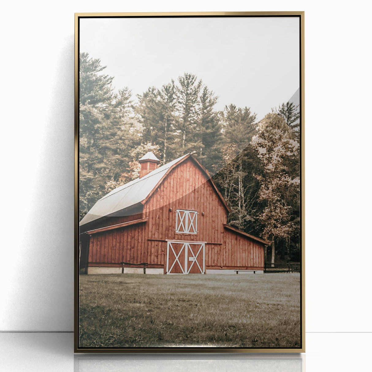Farmhouse Wall Art: Red Barn in the Woods, Rustic Country Style Decor