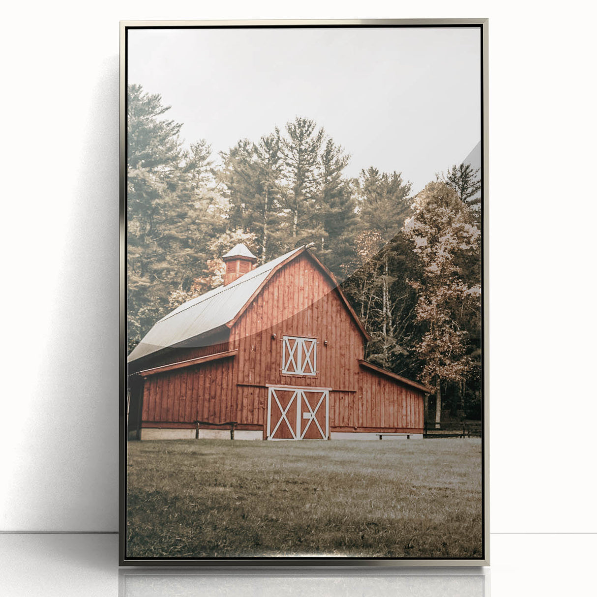 Farmhouse Wall Art: Red Barn in the Woods, Rustic Country Style Decor