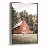 Farmhouse Wall Art: Red Barn in the Woods, Rustic Country Style Decor