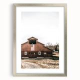 Farmhouse Wall Art: Red Barn with American Flag, Rustic Country Decor