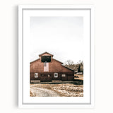 Farmhouse Wall Art: Red Barn with American Flag, Rustic Country Decor