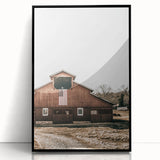 Farmhouse Wall Art: Red Barn with American Flag, Rustic Country Decor