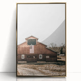 Farmhouse Wall Art: Red Barn with American Flag, Rustic Country Decor