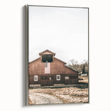 Farmhouse Wall Art: Red Barn with American Flag, Rustic Country Decor