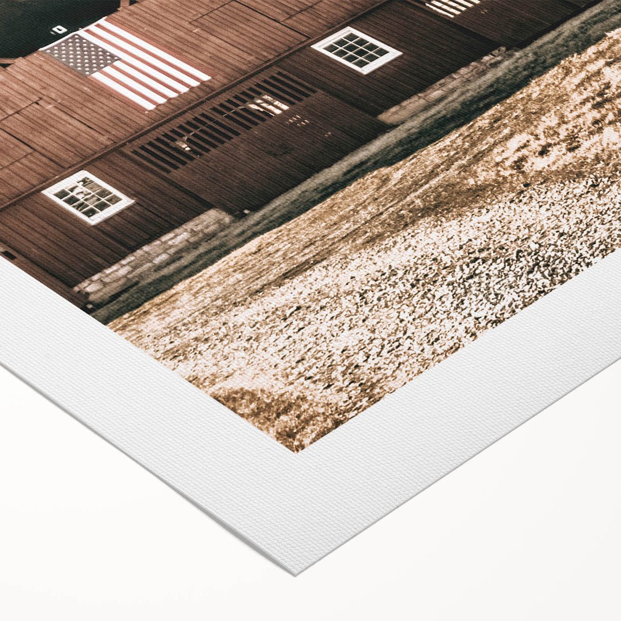 Farmhouse Wall Art: Red Barn with American Flag, Rustic Country Decor