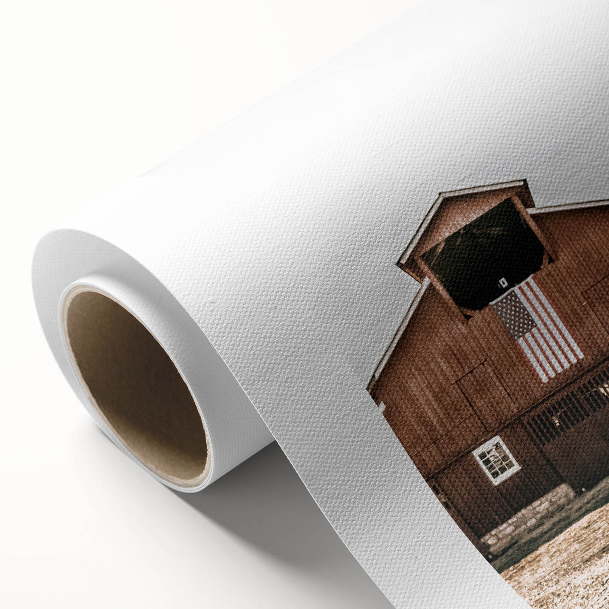 Farmhouse Wall Art: Red Barn with American Flag, Rustic Country Decor