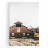 Farmhouse Wall Art: Red Barn with American Flag, Rustic Country Decor