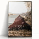 Farmhouse Wall Art: Classic Red Barn in Scenic Valley, Rustic Country Decor