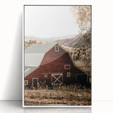 Farmhouse Wall Art: Classic Red Barn in Scenic Valley, Rustic Country Decor