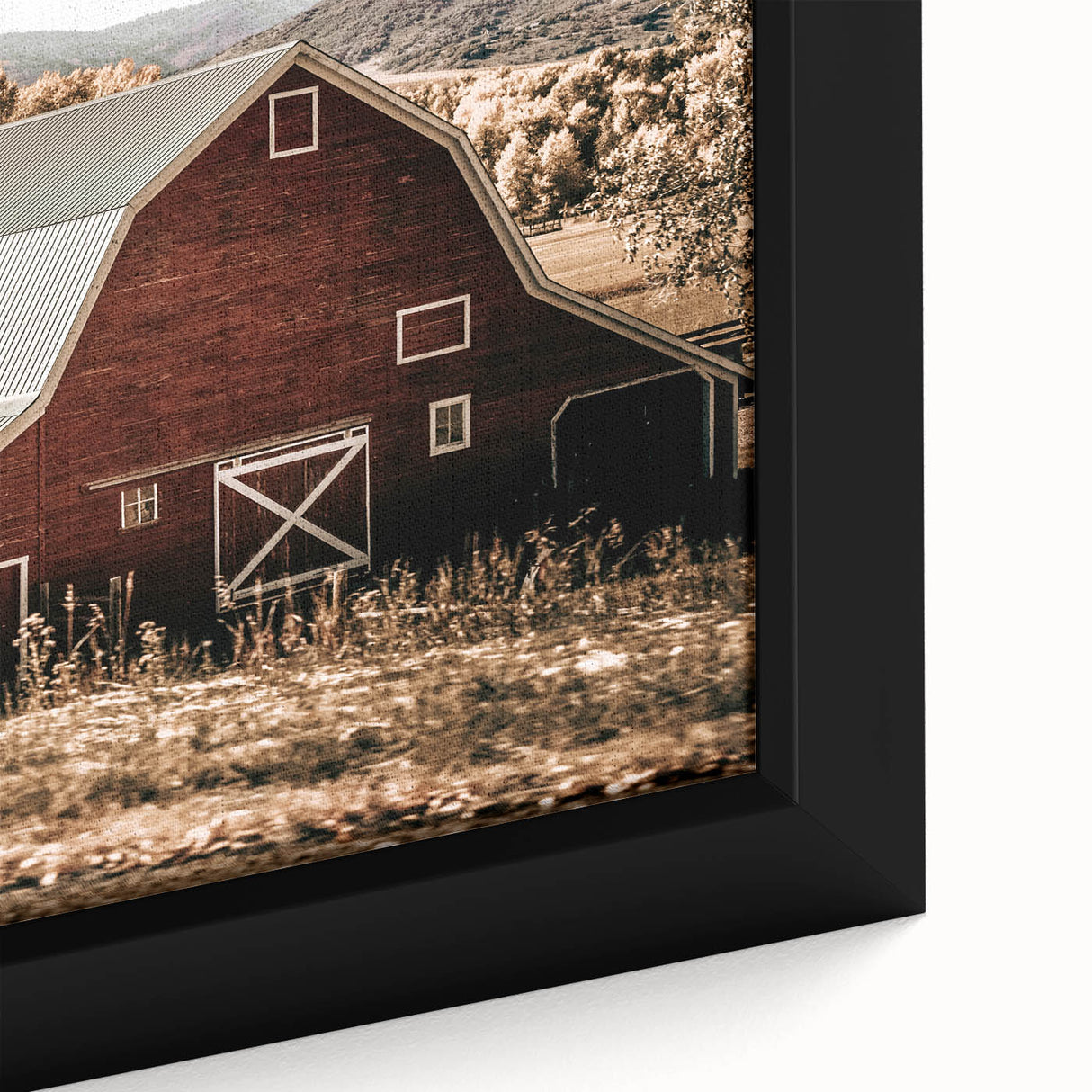 Farmhouse Wall Art: Classic Red Barn in Scenic Valley, Rustic Country Decor