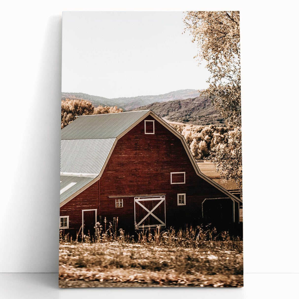 Farmhouse Wall Art: Classic Red Barn in Scenic Valley, Rustic Country Decor