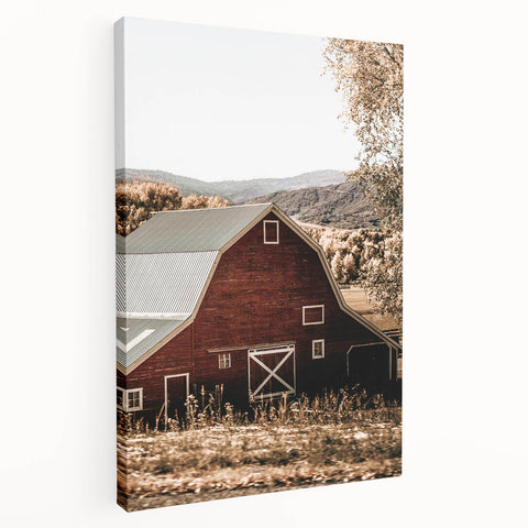 Farmhouse Wall Art: Classic Red Barn in Scenic Valley, Rustic Country Decor