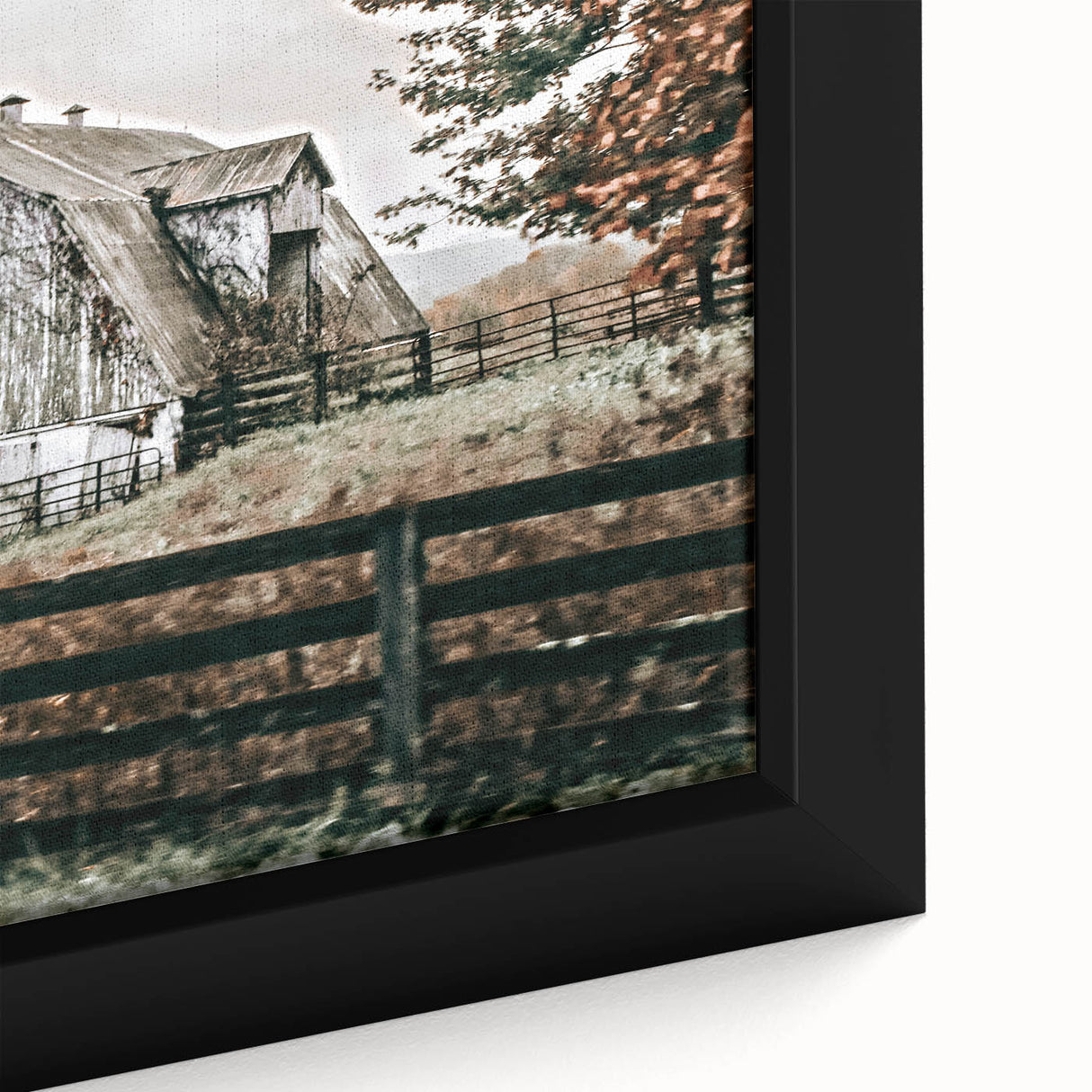 Farmhouse Wall Art: Weathered Barn and Autumn Tree, Rustic Country Decor