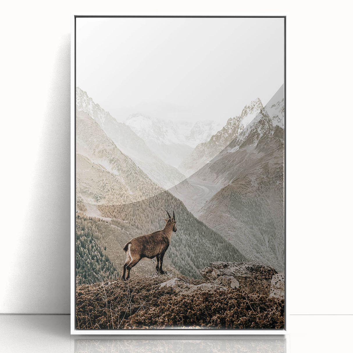 Rustic Farmhouse Wall Art - Vintage-Inspired Mountain Scene with Wildlife