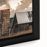 Vintage Farmhouse Print - Rustic Barn with Sunlit Clouds and Silo
