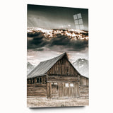 Country Farmhouse Wall Art - Rustic Barn with Majestic Mountain Backdrop