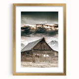 Country Farmhouse Wall Art - Rustic Barn with Majestic Mountain Backdrop