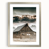 Country Farmhouse Wall Art - Rustic Barn with Majestic Mountain Backdrop
