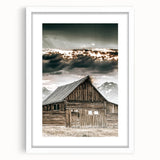 Country Farmhouse Wall Art - Rustic Barn with Majestic Mountain Backdrop